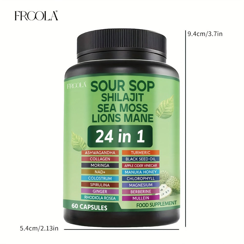 Soursop Graviola Supplement Capsules 24-in-1 with Sea Moss, Shilajit, Lion’s Mane, Vitamin D3, Black Seed Oil — image 7