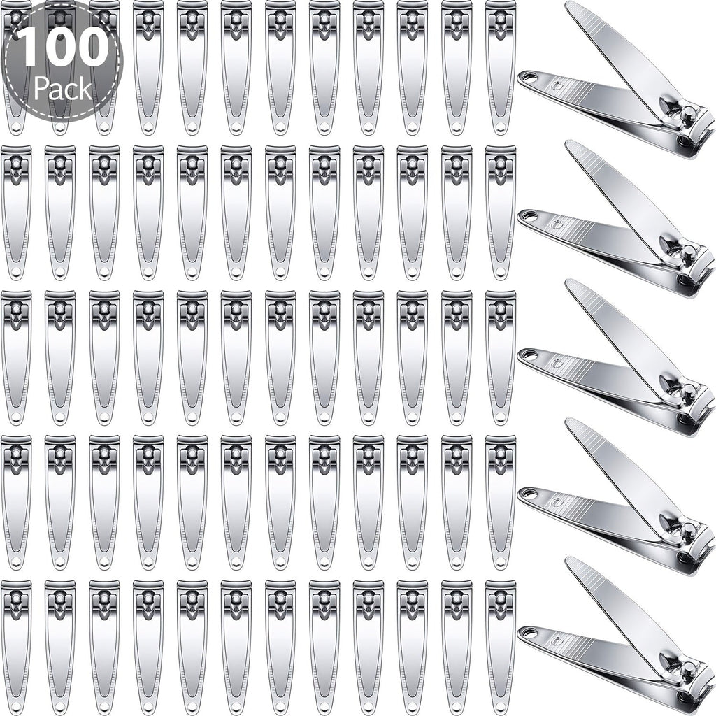 Silver Nail Clippers Bulk Pack, 100-Piece Set with Concave Cutting Edges, Tapered Corners and Lever Handles — image 6