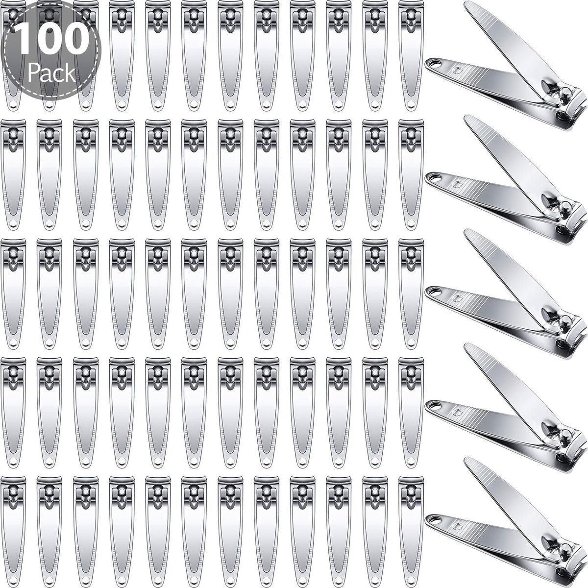 Silver Nail Clippers Bulk Pack, 100-Piece Set with Concave Cutting Edges, Tapered Corners and Lever Handles — image 6