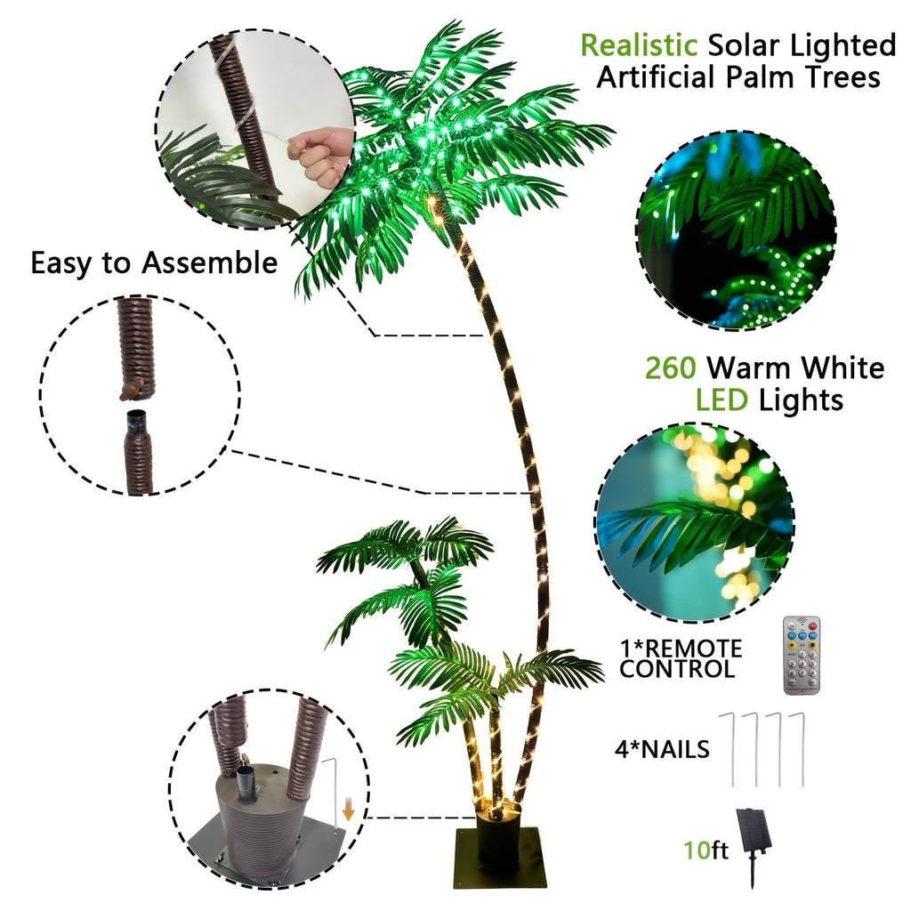 Solar Palm Tree Light 7ft 260 LED Outdoor Patio Tropical Decor Waterproof — image 6