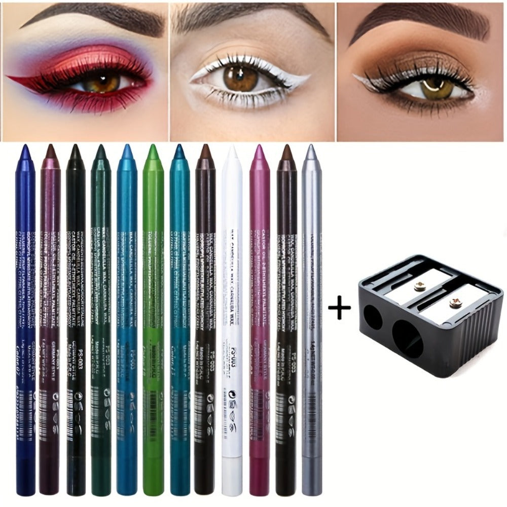 Waterproof Eyeliner Pencil Set 12 Colors with Sharpener Long Lasting Multicolor Eye Liner Kit for Daily Wear Stage Cosplay Fe