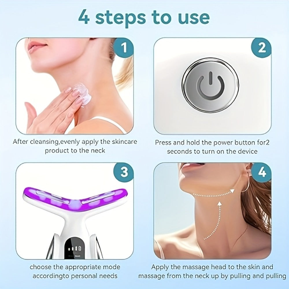 Face & Neck Massager 7-in-1 LED Light Therapy USB Rechargeable - Multifunctional Facial Lifting Wrinkle for Home or Salon Spa