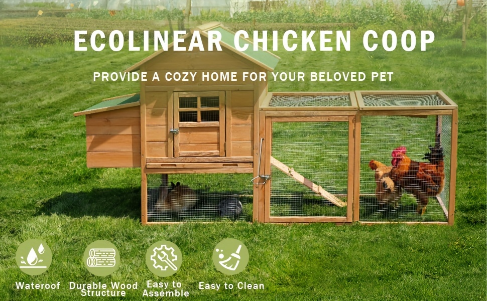 Chicken Coop with Run Large Outdoor Wooden Hen House 82 Inch Walk-in Poultry Cage for 2-4 Chickens Ducks for Garden, Patio an
