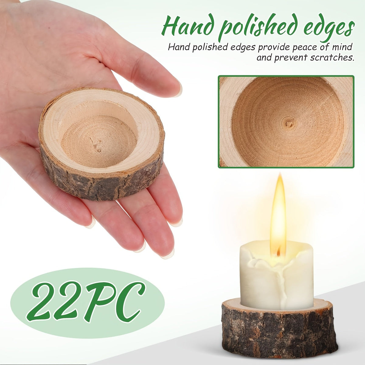 Candle Holder Set 22-Piece Birch Wood Stump Tealight Cups with 1.57-Inch Openings and Bark-Edge Finish — image 5