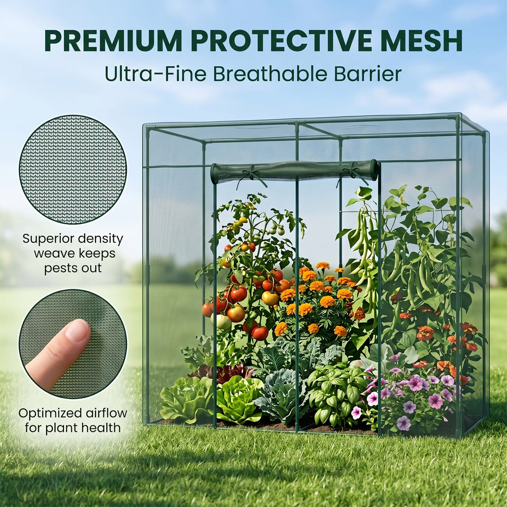 Plant Protection Tent Crop Cage with Zippered Door & Square Frame, Raised Garden Bed Cover Wind-Resistant for Outdoor Vegetab