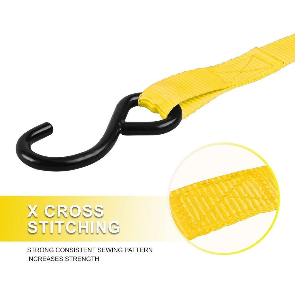 Ratchet Tie Down Straps 4-Pack 15FT 1, 500 lb Break Strength Heavy Duty with Soft Loops & Storage Bag – High-Visibility Webbi