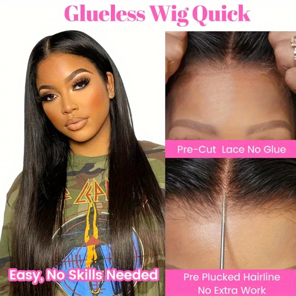 Put On and Go Wig 6x4.5 HD Lace Human Hair Straight 250% Density Glueless Pre-Plucked Pre-Cut Pre-Bleached Knots Long Straigh