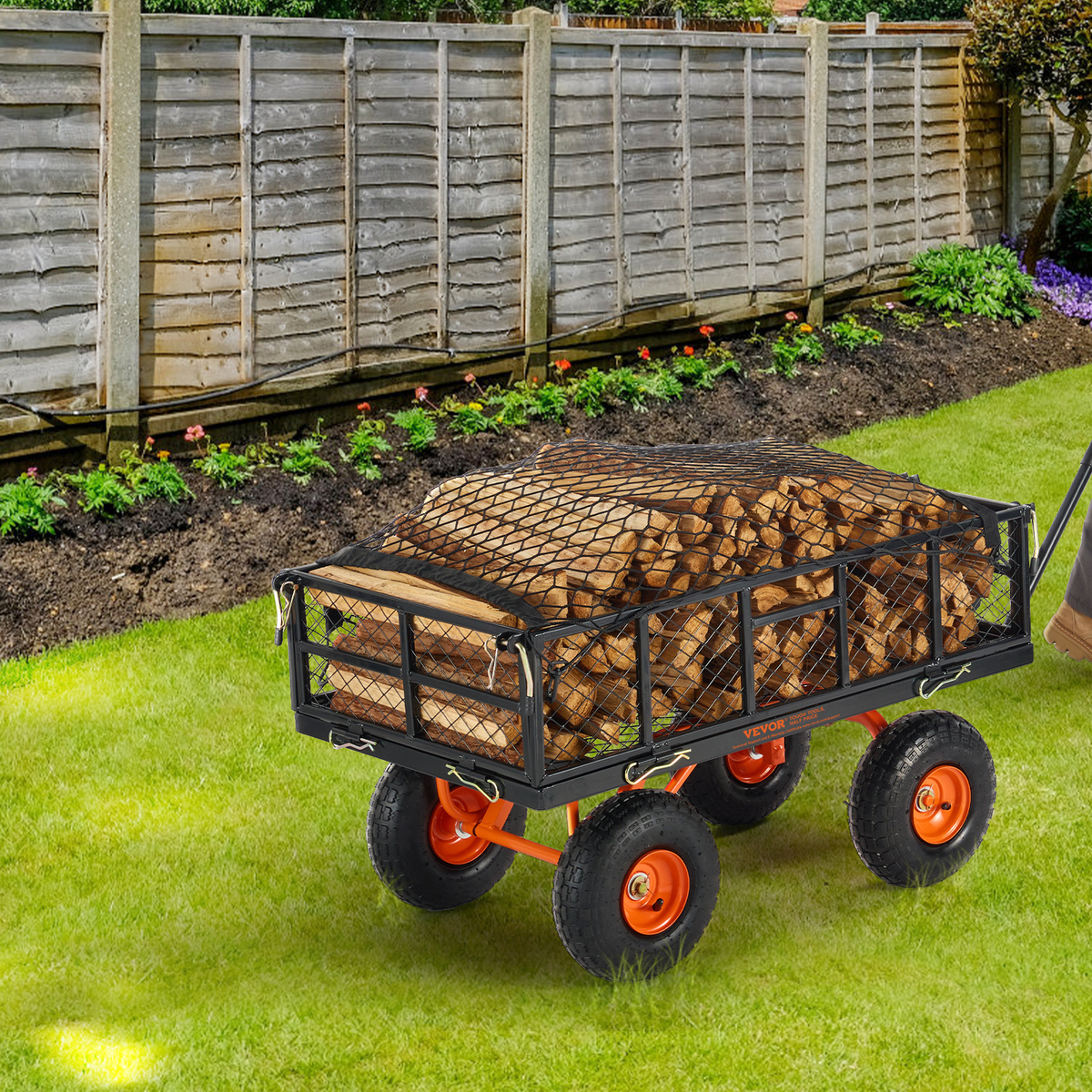 Garden Dump Cart Convertible Flatbed Utility Wheelbarrow with 2-in-1 Handle, Removable Side Panels — image 23