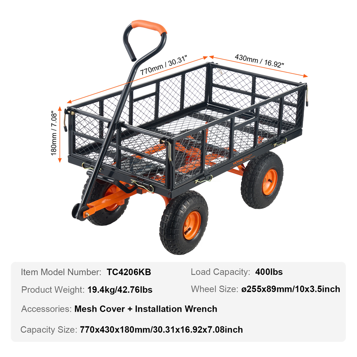 Garden Dump Cart Convertible Flatbed Utility Wheelbarrow with 2-in-1 Handle, Removable Side Panels — image 12