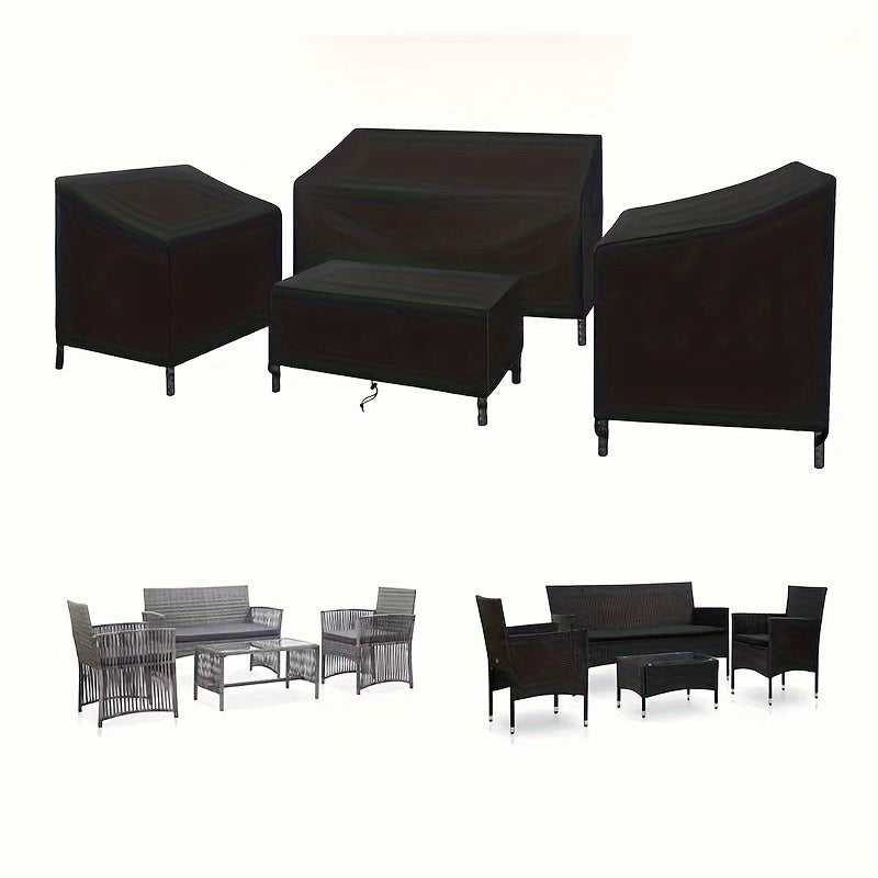 Four-Piece Black Patio Furniture Cover Set for Loveseat, Two Chairs and Coffee Table with Listed Dimensions — image 5
