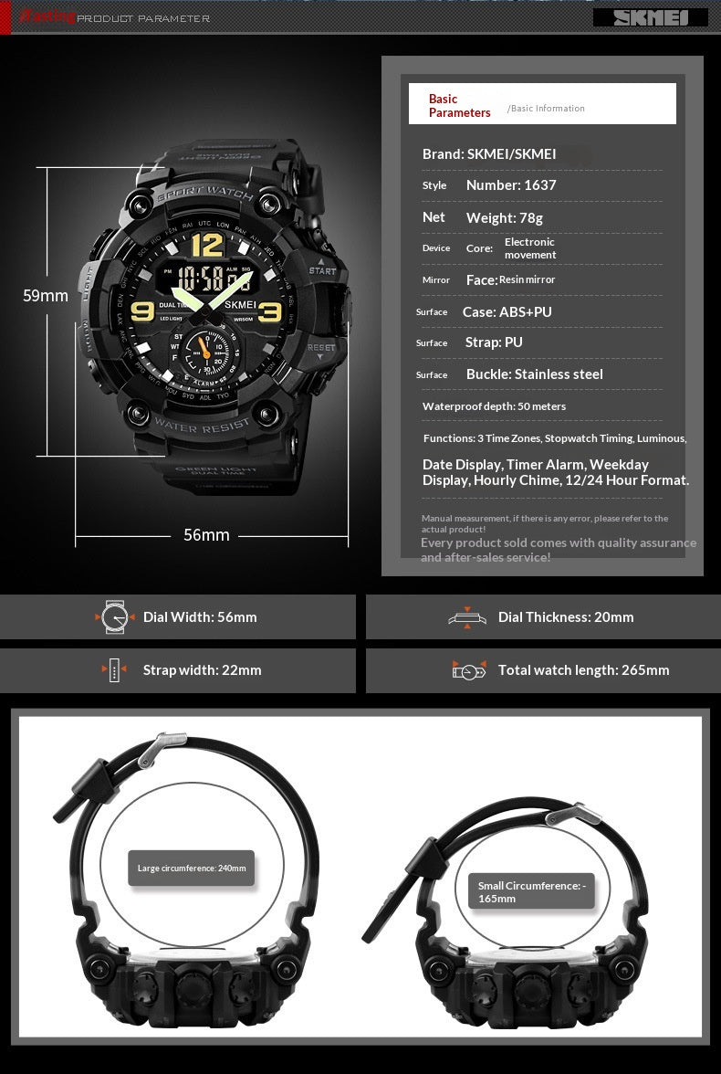 Outdoor Shockproof Plastic Men's Watch With Large Dial, Sports Digital Display, And Synchronized Electronic Watch
