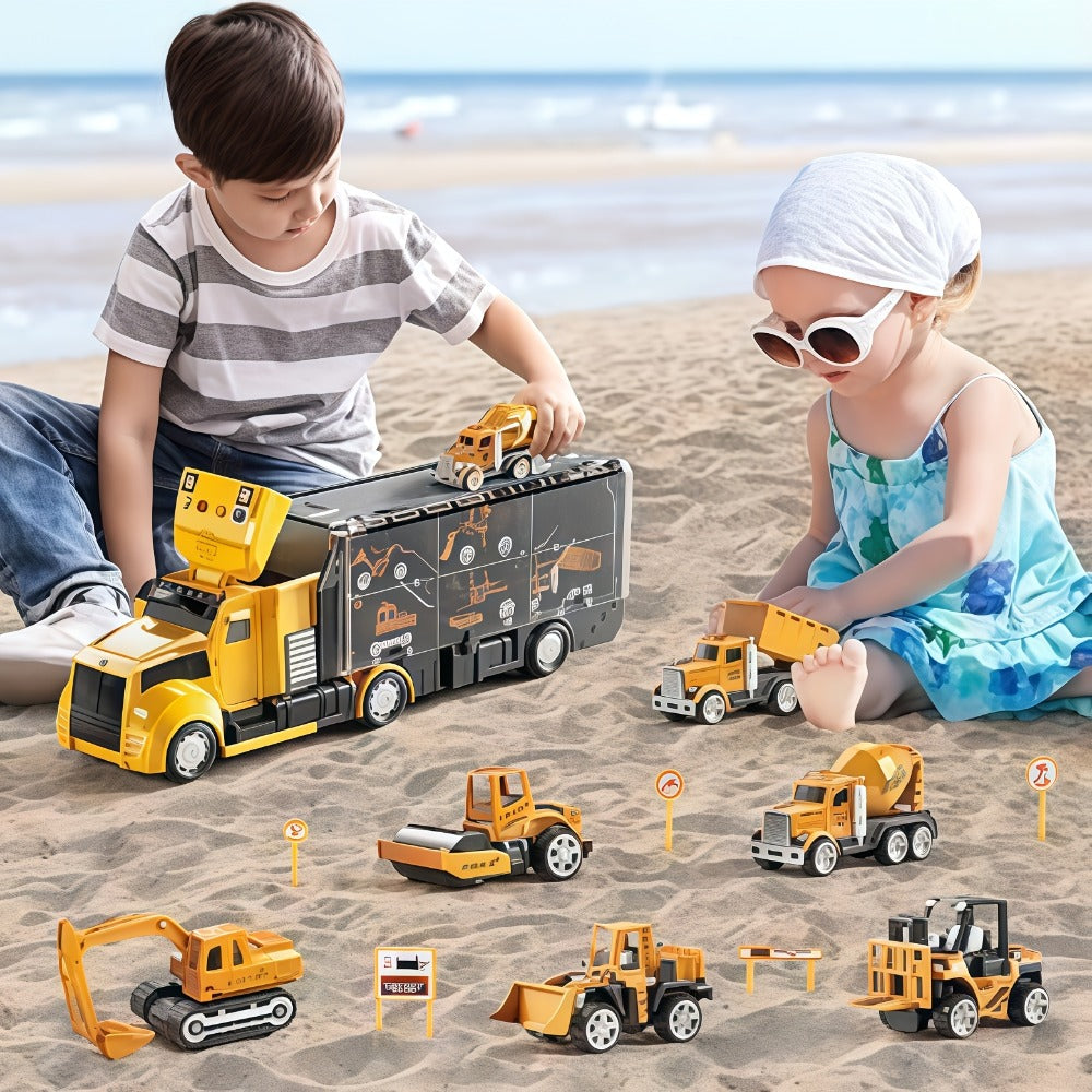 Vehicle Carrier Playset in Dinosaur Car or Construction Truck Style with Mini Vehicles and Storage — image 5