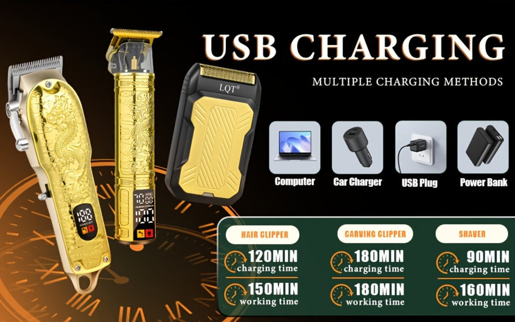 Hair Clippers & Trimmers LQT Golden Dragon Three-Piece Set with LCD Displays, USB Cables and Gift Box — image 9