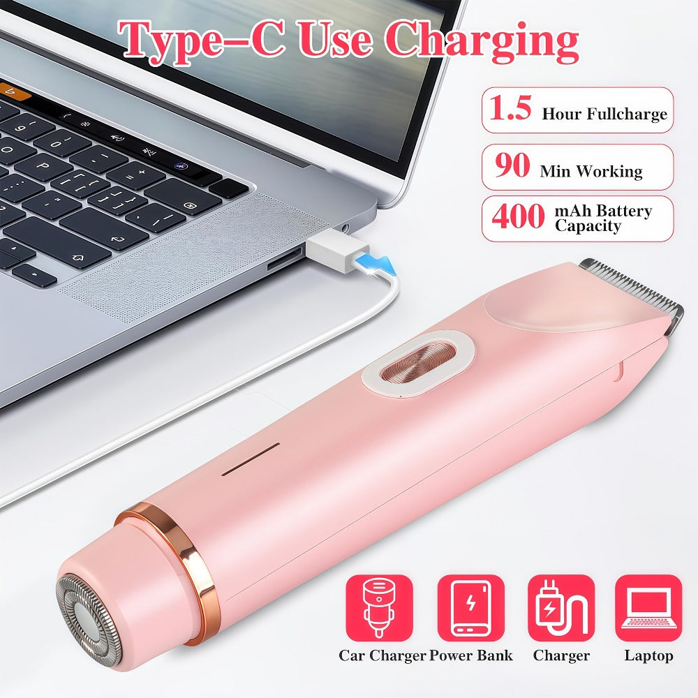 Bikini Trimmer for Women 2-in-1 Dual Head IPX7 Waterproof Electric Shaver Body Hair Trimmer Facial Hair Remover Bikini Undera