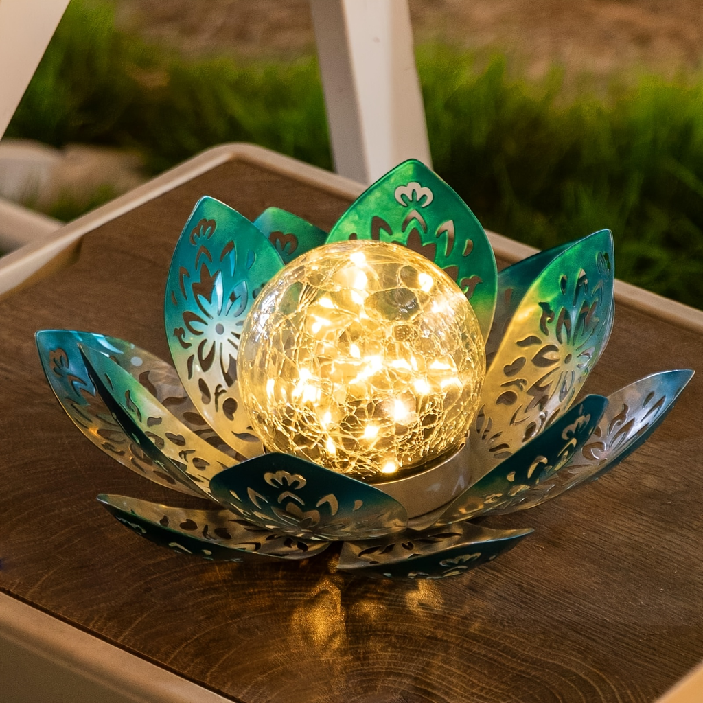 Solar Garden Light Lotus Flower with Cracked Glass Globe, IPX4 Rating and Three Color Options — image 4