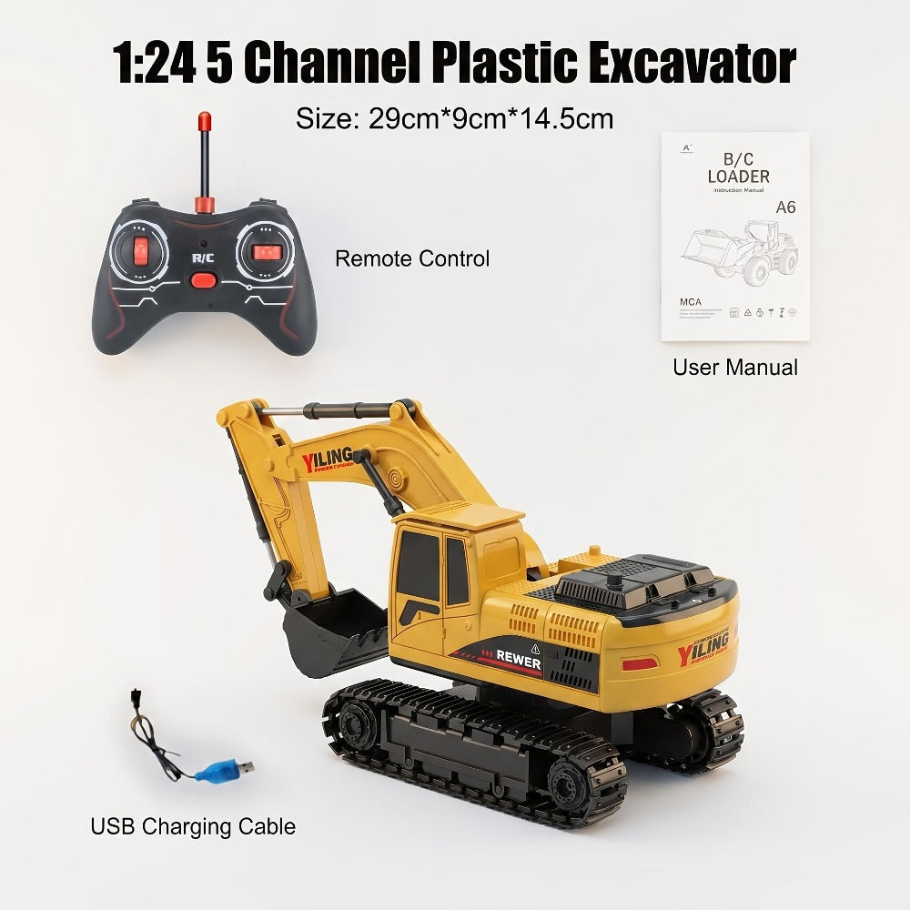 RC Excavator Toy for Kids Track Type 2.4GHz, 1200mAh Rechargeable Remote Control Construction Truck with Metal Shovel & LED L