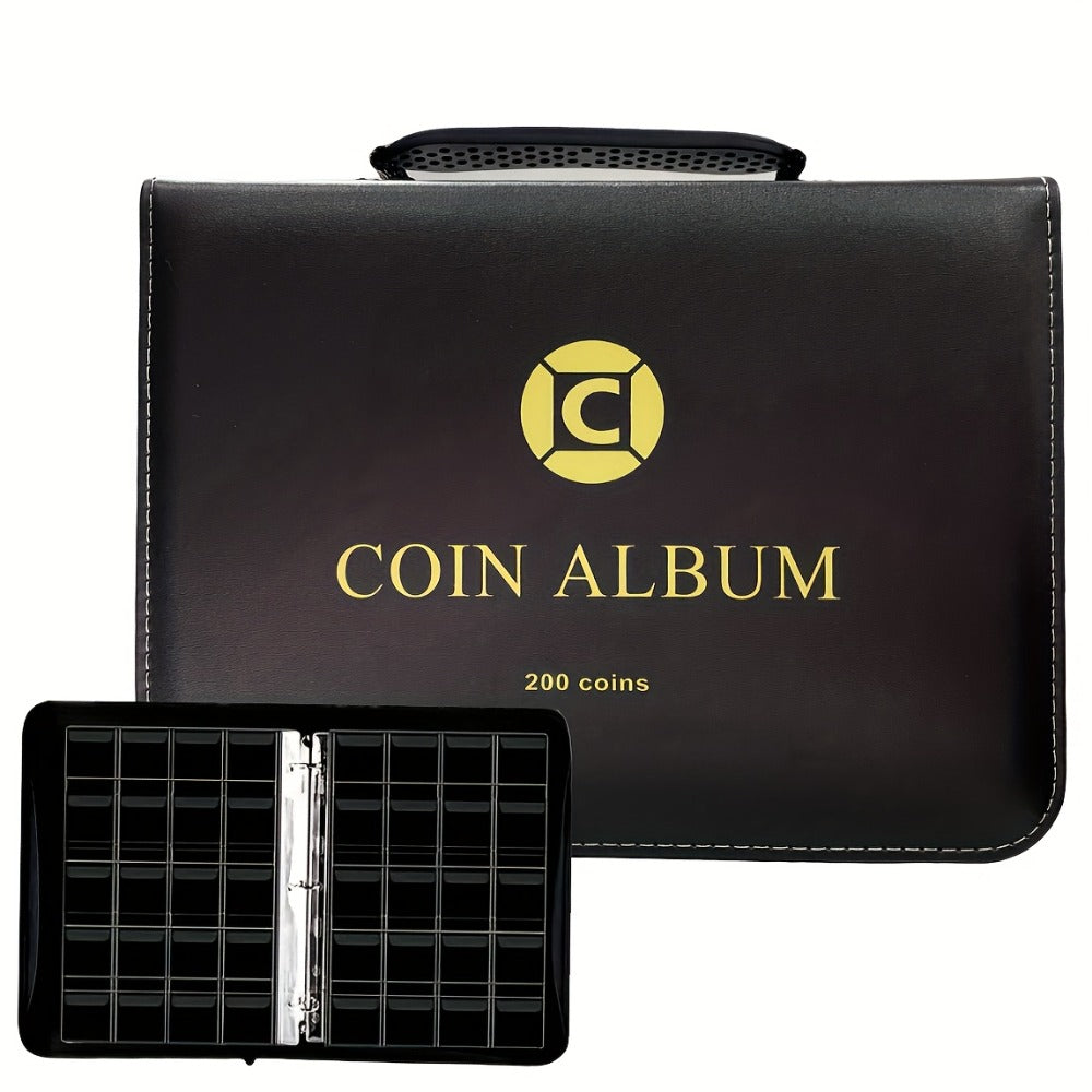 Coin Collection Book with Zipper & Handle 200/320 Pockets – 10/20 Page Coin Storage Album for Currency & Commemorative Coins 