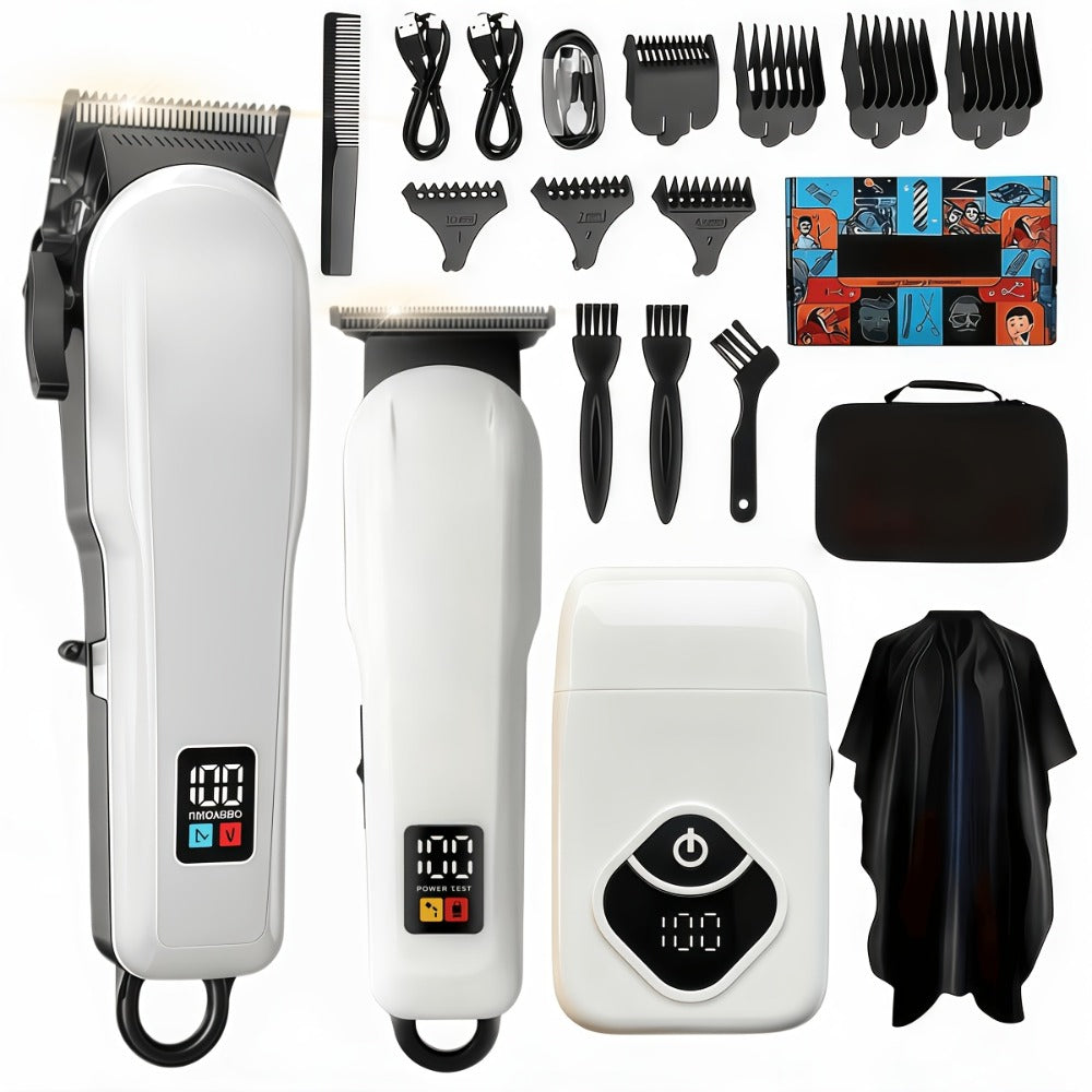 Hair Clippers & Trimmers KLY White Full-Size Clipper with LCD Display, USB Charging and Guide Comb Set — image 1