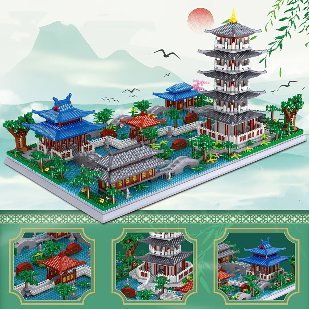 Hangzhou West Lake Building Blocks Set 3282 Pcs – Miniature Chinese Architecture Model Pagoda Cherry Blossom Collectible Land