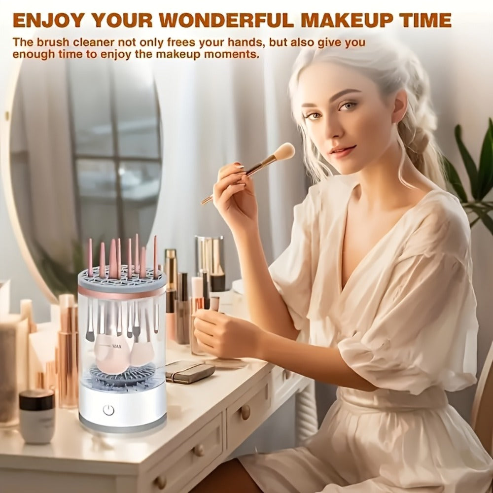 Electric Makeup Brush Cleaner & Dryer USB Powered Automatic Spinner Fast Drying Odorless Transparent Design Dual-Section Brus