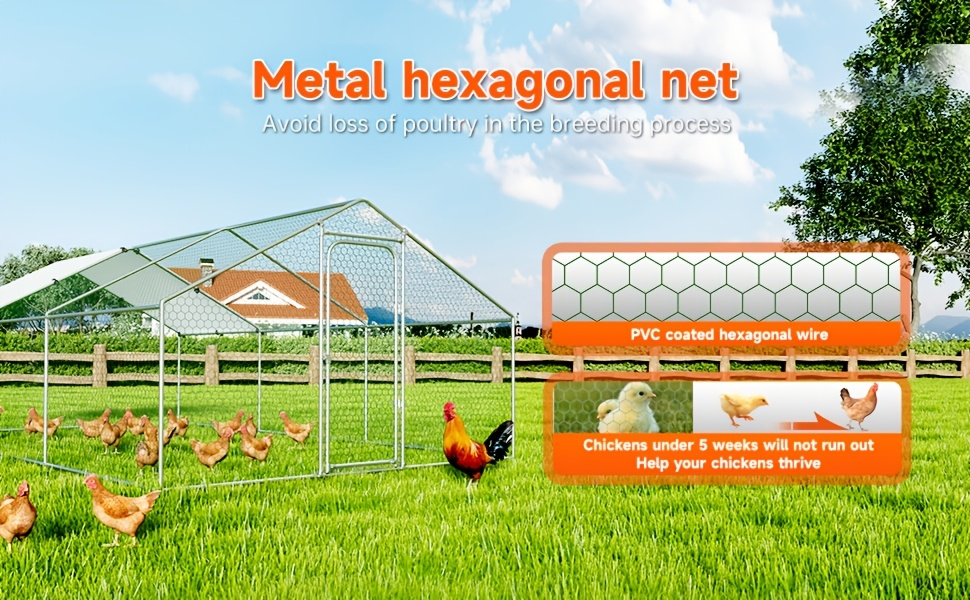 Dog Kennel Outdoor Large Metal Walk-in Chicken Run Pen Poultry Cage with Anti-UV Cover Movable Rack for Garden, Patio and Yar