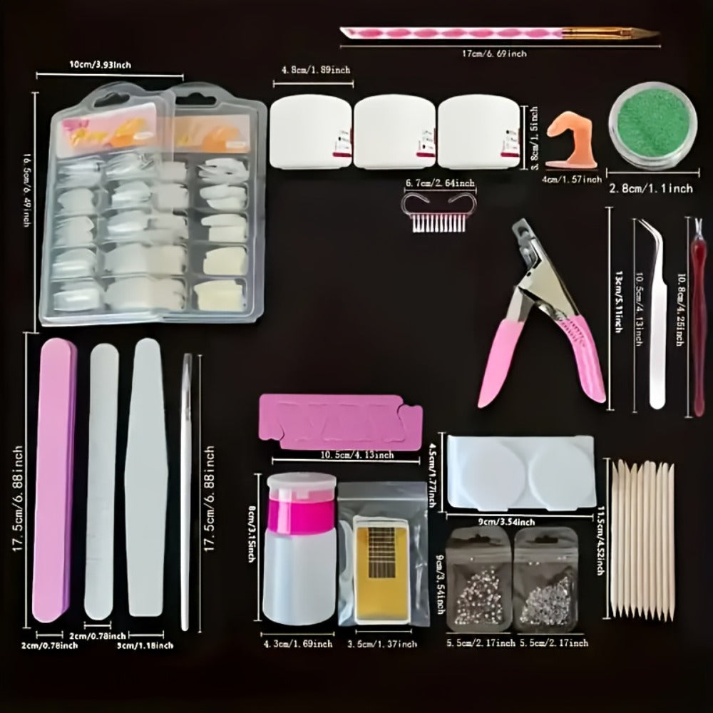 Acrylic Nail Kit 23-in-1 Complete Set with 12 Glitter Colors White & Pink Powder – DIY Nail Extension System No Glue No Liqui