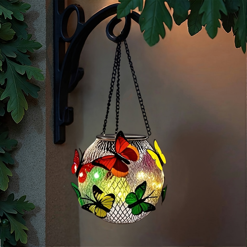 Solar Outdoor Lights 2-Pack Metal Butterfly Hanging Lanterns in Warm White or Multicolor for Porch Decor — image 13