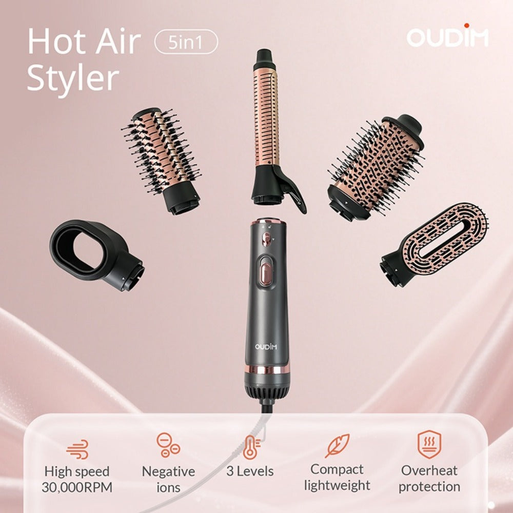 5-in-1 Hot Air Styling Comb Set Negative Ion Hair Dryer Brush with 5 Interchangeable Heads, for Home, Travel and Salon Hair S