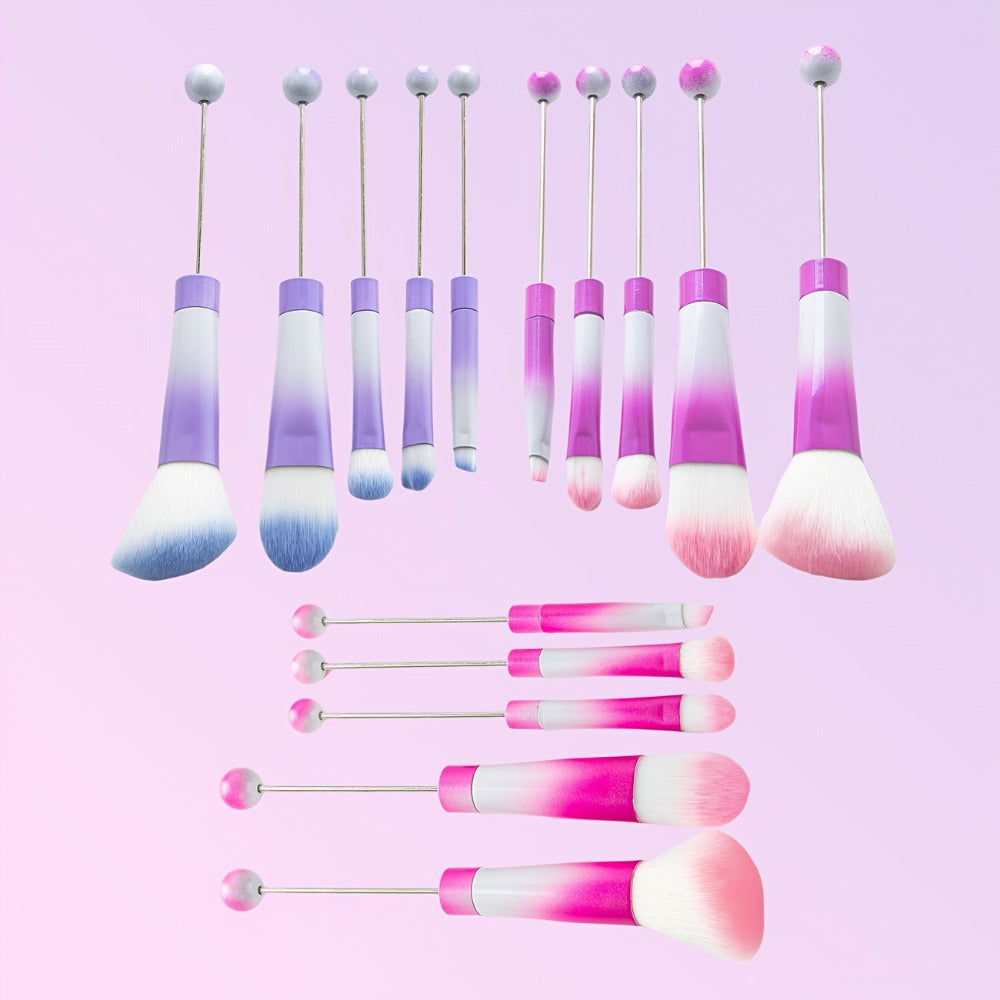 Makeup Brush Set, 15-Piece Bead-Ready Metal Handle Collection with Powder, Blush, Eyeshadow and Angled Brush Shapes — image 1