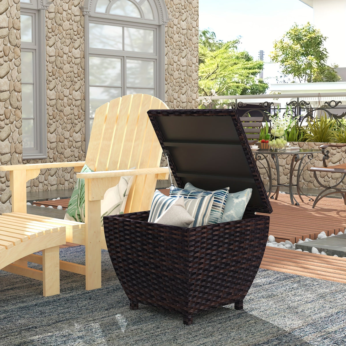 PE Wicker-Look Outdoor Storage Side Table with Flip-Top Lid and Brown, Gray or Black Options — image 1