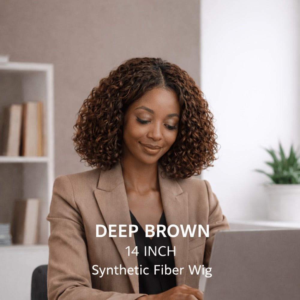Synthetic Wig 14-Inch Deep-Wave Curly Bob with Glueless Rose Net Cap in Four Colors for Daily Style — image 6