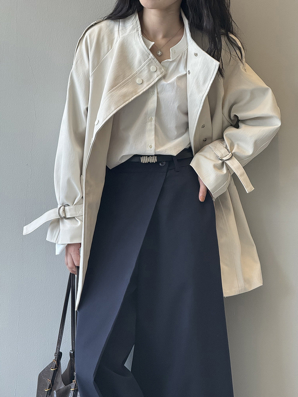 Stand Collar Trench Coat For Women Loose Casual Jacket