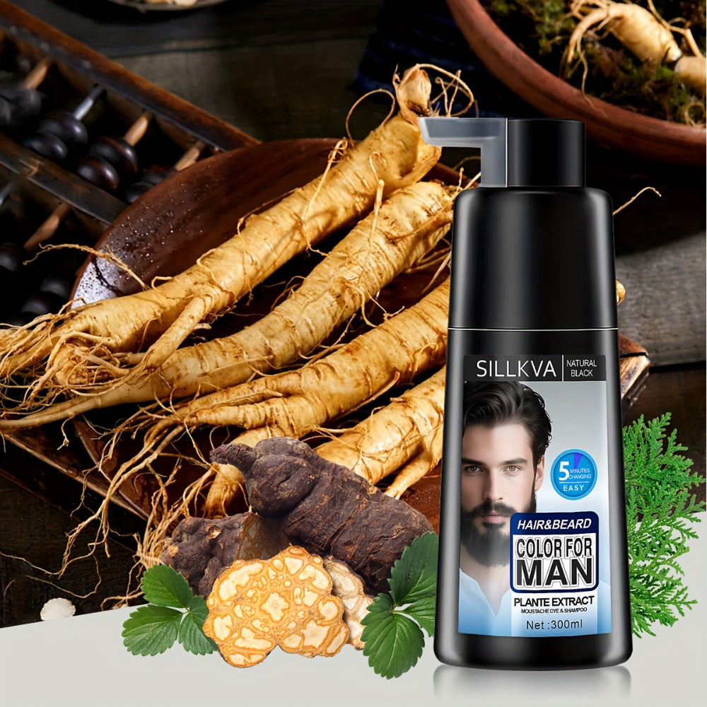 Men's 3-in-1 Black Hair & Beard Dye Shampoo, 8-Minute Gray Coverage, Ammonia-Free Natural Color — image 9