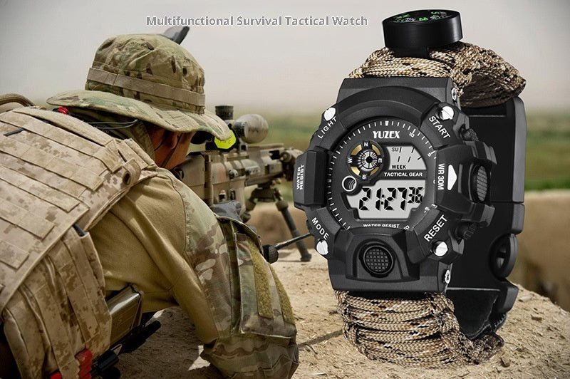 Multifunctional Parachute Cord Waterproof Watch Outdoor Survival Bracelet Sports Strap Firestone Survival Whistle Compass