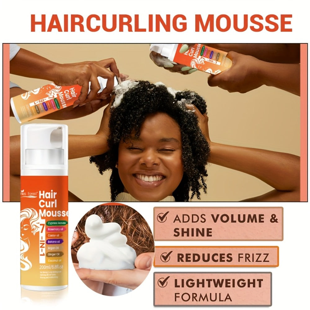 7-in-1 Natural Oil Curl Mousse Long-Lasting Hold Deep Moisturizing Rosemary Castor Coconut Oil – Smoothing Frizz-Free Curl De