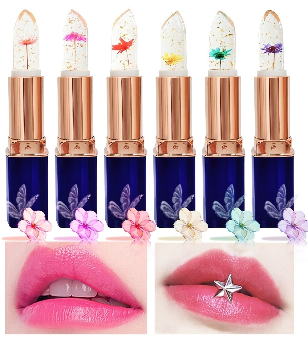 Flower Shaped pH Lip Balm Set 6pcs Individually Wrapped – Color Changing Transparent to Pink Tint, 6 Flavors Deep Moisturizin