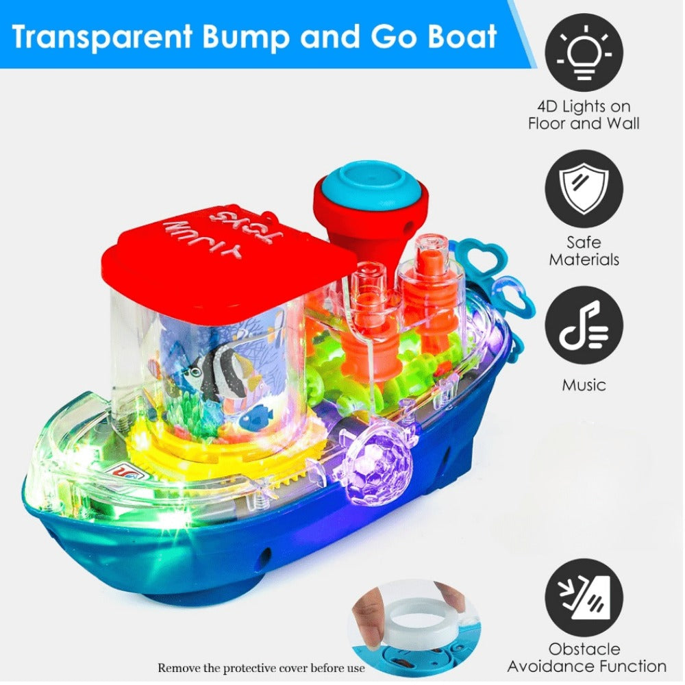 Interactive Sensory Boat Toy for Toddlers 2+, Underwater Ocean Theme with Fish & Coral, Rotating Scroll Screen & Music — imag