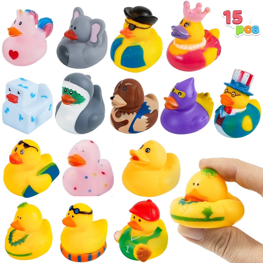 Party Favors Mini Rubber Ducks, 15-Piece Multicolor Assortment with Mesh Storage Bag and 2-Inch Size — image 1