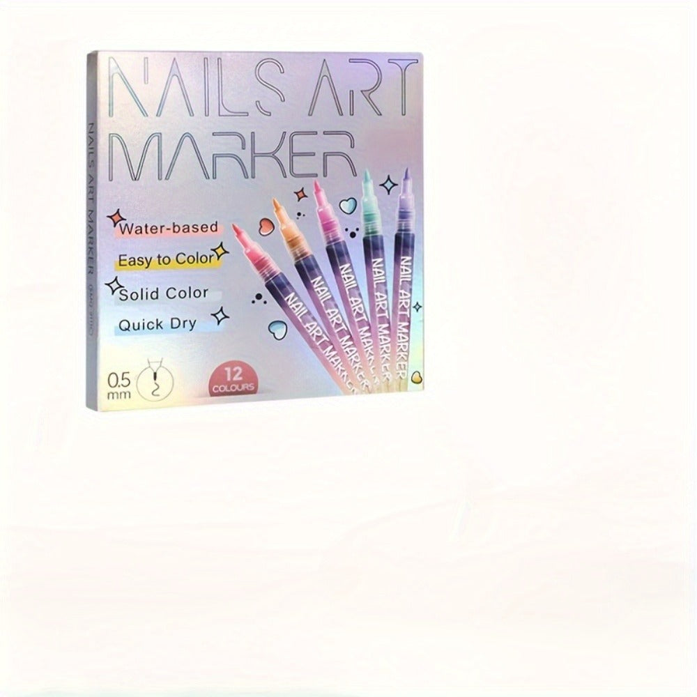 Nail Art Pens 12 Colors Quick Dry 3D Graffiti & Detail Brush Set – Ultra-Fine Precision Drawing Pen Kit for DIY Nail Design —