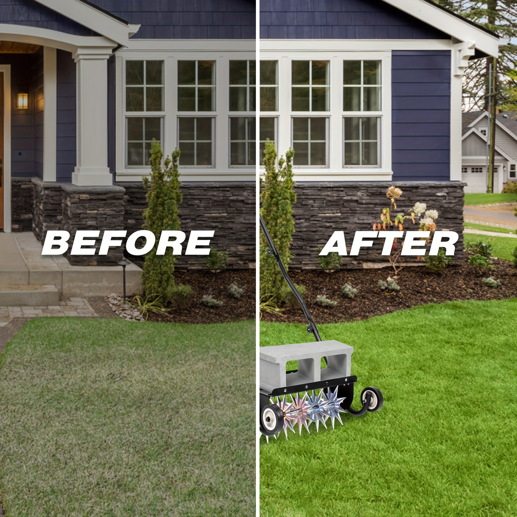 Rolling Lawn Aerator Push Spike 16.5" with 5-Star Steel Tines, Weight Tray & Steel Handle for Deep Soil Aeration — image 8