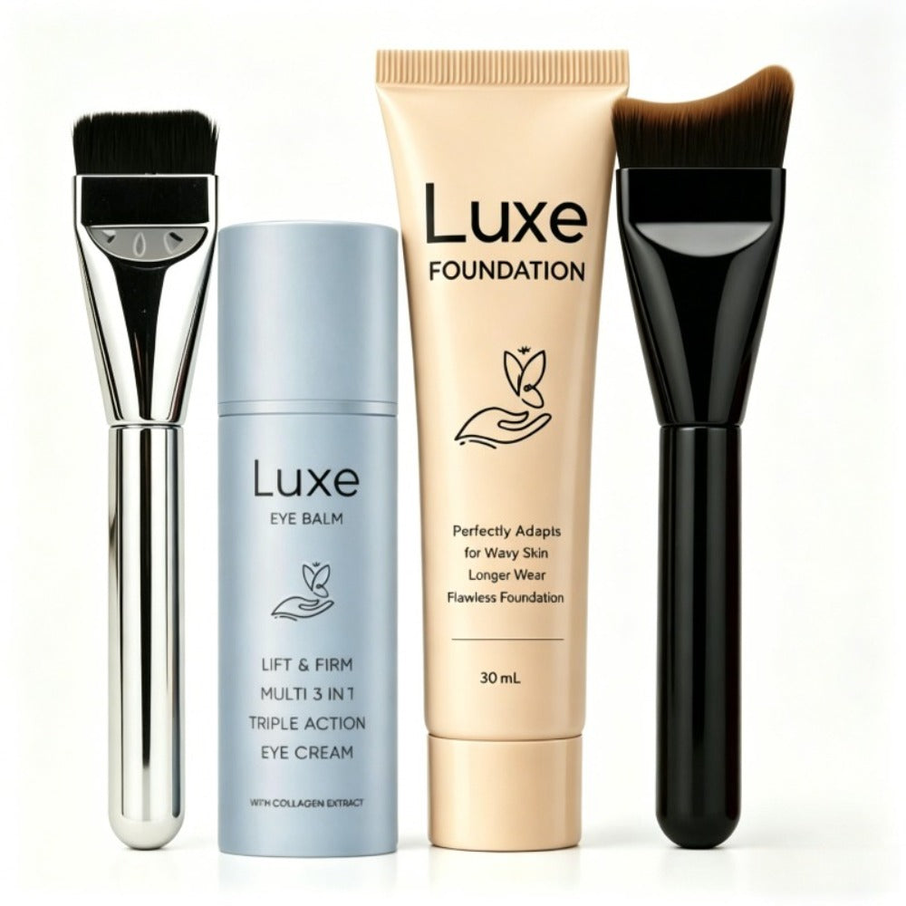 Liquid Foundation Makeup Set 4 Pcs, Full Coverage Buildable Foundation, Eye Cream Applicator & 2 Foundation Brushes — image 3