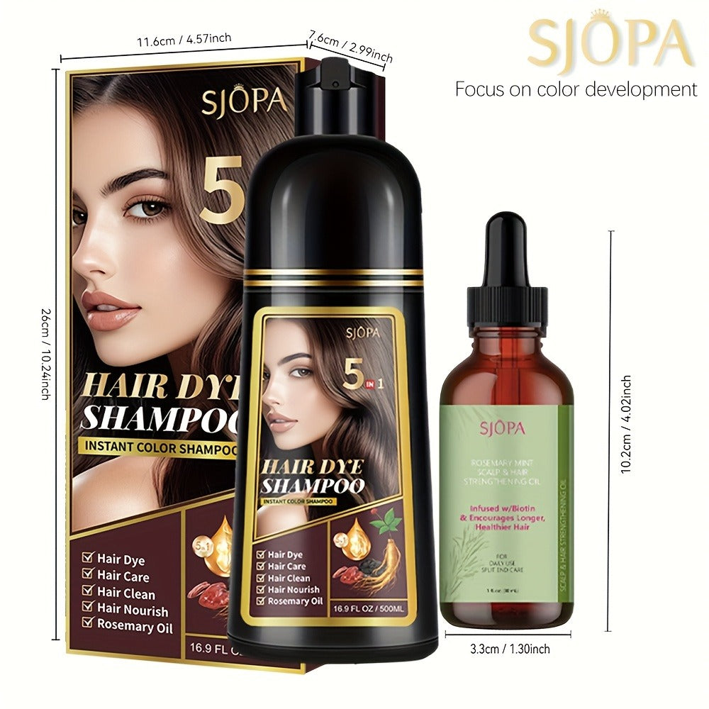 Glycerin Hair Color Shampoo Gift Set with Rosemary Oil, 5-in-1 Color & Care Formula 16.91oz, Gentle Non-Irritating Gray Cover