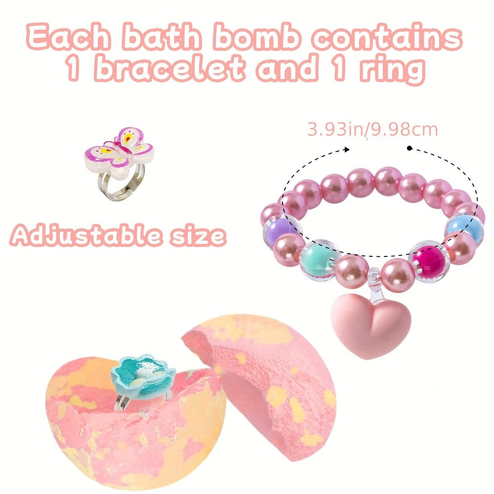 Bath Bombs, 6-Piece Unicorn Surprise Gift Set with Colorful Round Fizzers, Bracelet and Ring Accessories — image 2