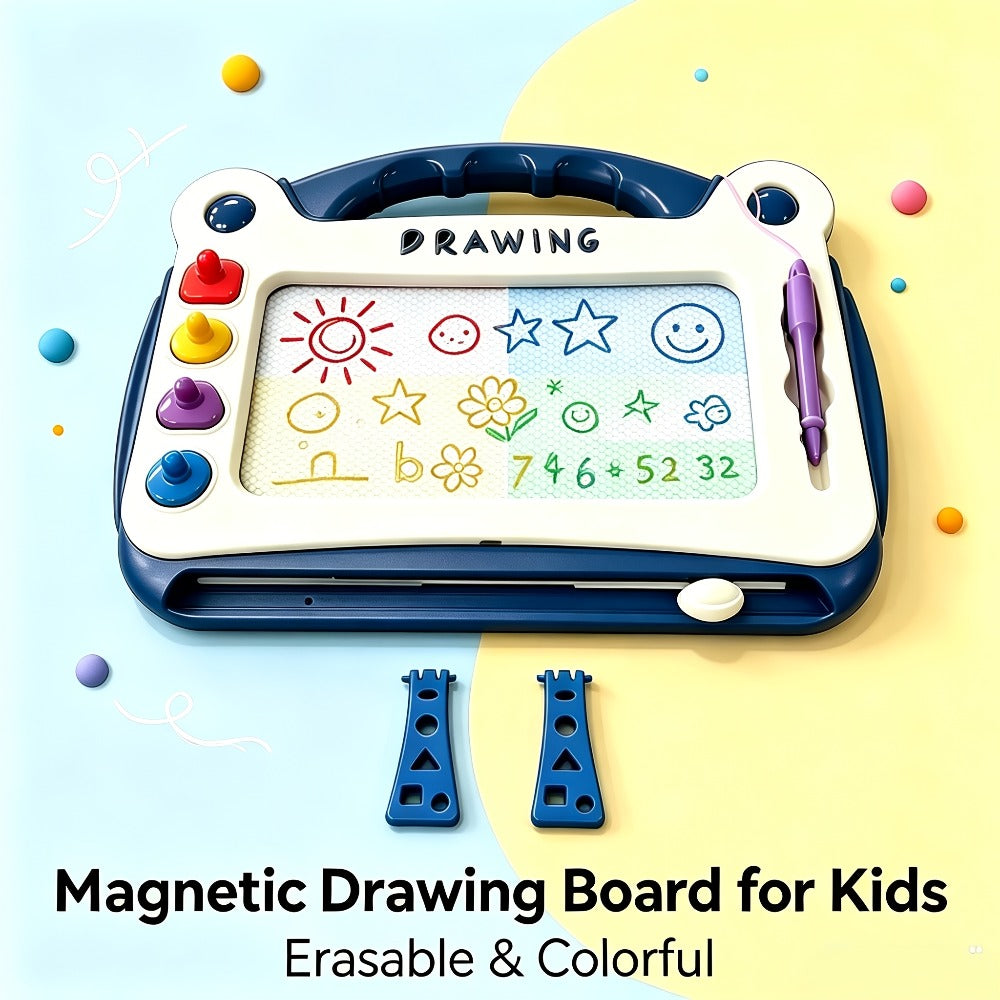 Kids Magnetic Drawing Board 3-in-1 Doodle Kit – Reusable Erasable Toddler Art Toy with Stamps, Pen & Stand | STEM Learning Gi