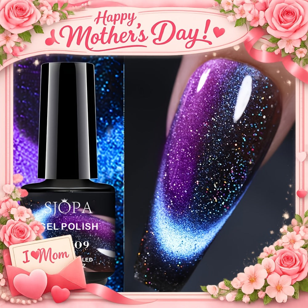 Magnetic Cat Eye Gel Nail Polish 9D Holographic Rainbow Glitter Blue & Purple – LED UV Soak-Off Gel Polish Paraben-Free Water