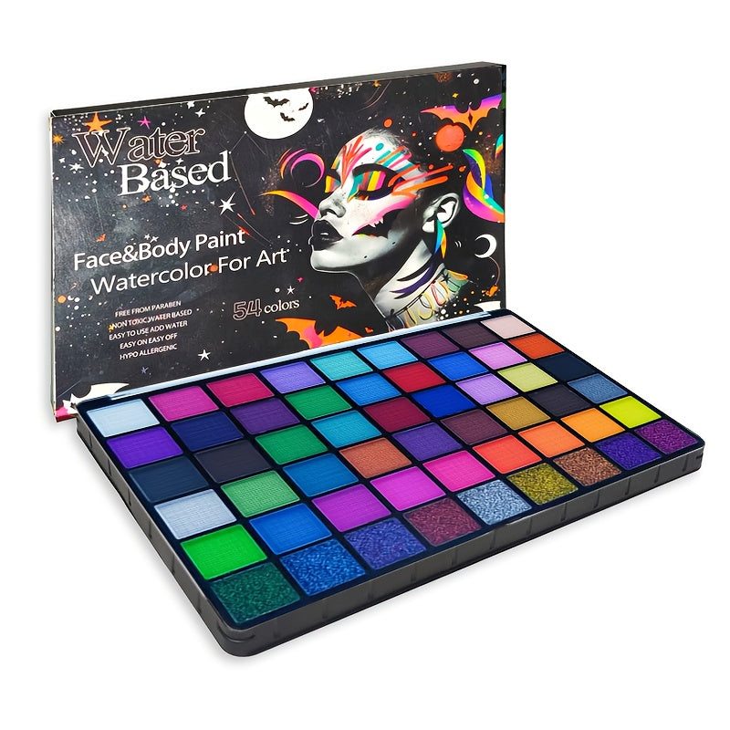 54 Color Face & Body Paint Kit with UV Fluorescent, Matte & Glitter Shades, Pattern Templates, Brushes & — image 16