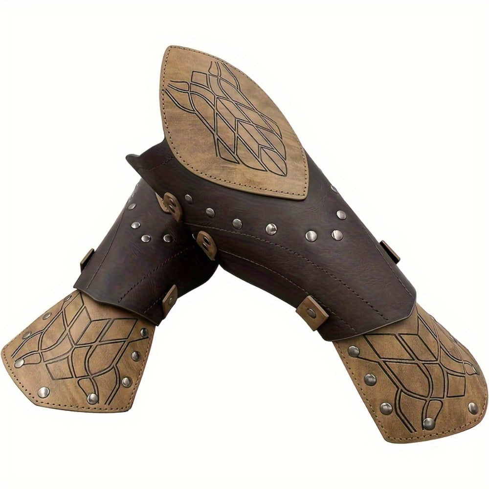 Costume Accessories 2-Piece Embossed Faux Leather Arm Guards with Buckle Straps in Black for Themed Events — image 5