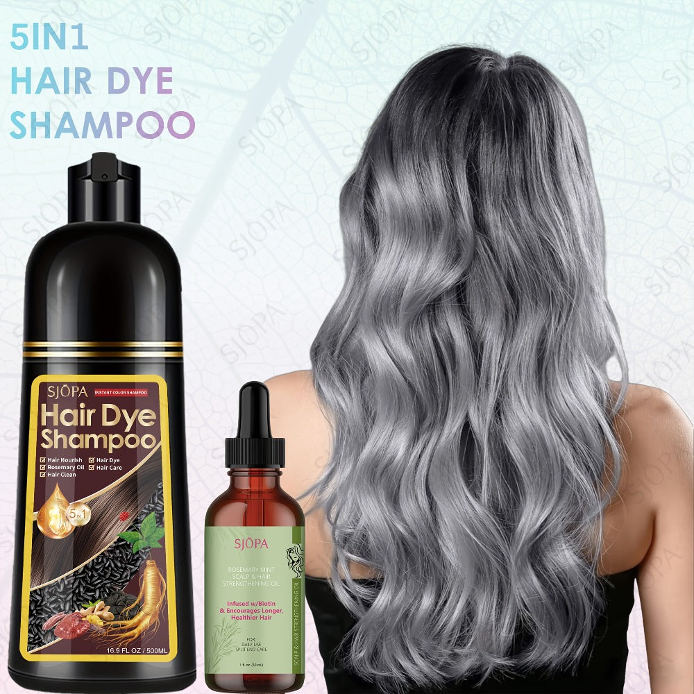 Hair Dye Coloring Shampoo 5-in-1 Upgraded with Hibiscus Oil, Squalane & Glycerin – Quick Color & Nourishing, Gentle Skin-Safe