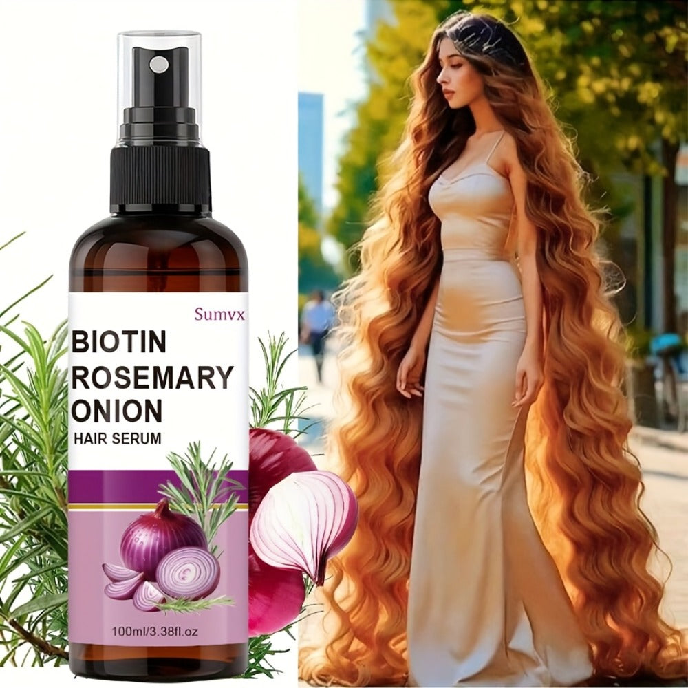 Biotin Rosemary & Onion Oil Hair Growth Serum Spray 100ml – Leave-In Treatment for Damaged Brittle Hair, Reduces Breakage & F