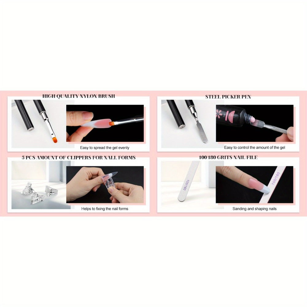 Poly Gel Nail Extension Form Kit – 192pcs Dual Forms, 96pcs Reusable Pads, 8 Shapes Acrylic Mold, Brush Pen — image 12